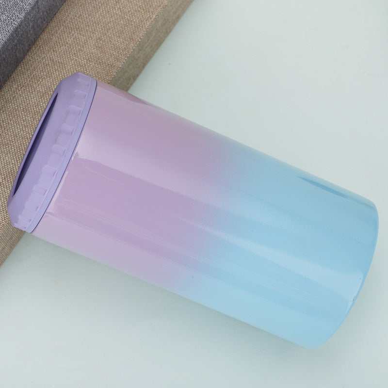 Stainless Steel Insulated Can Cooler with Dual Lid