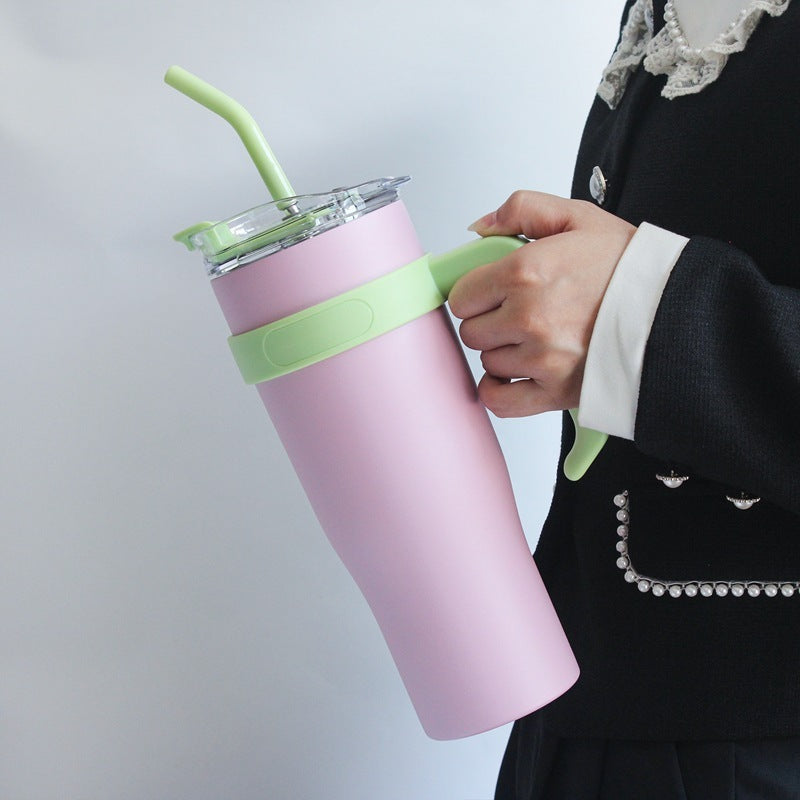 Elegant Glass Water Bottle with Straw and Easy-Grip Handle
