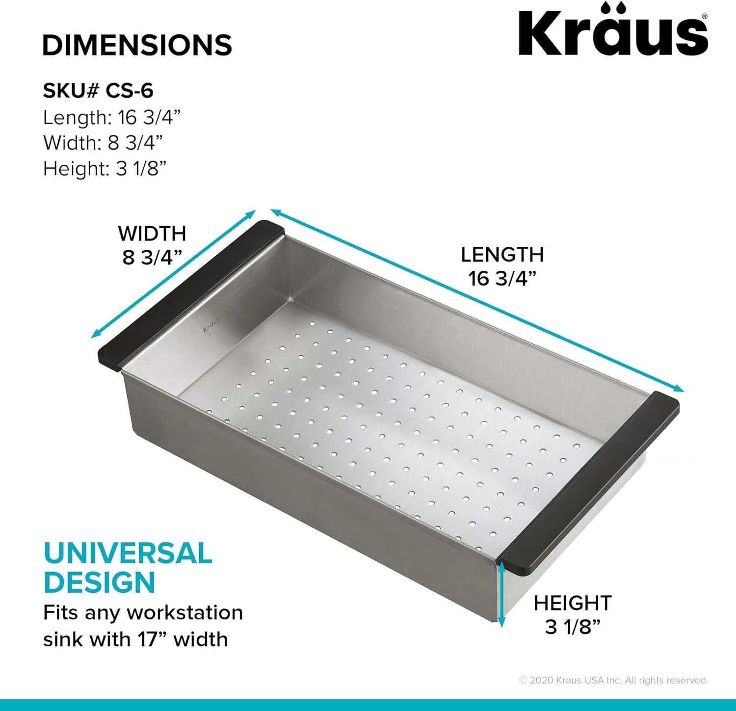 Stainless Steel Colander for Workstation Kitchen Sink, CS-6