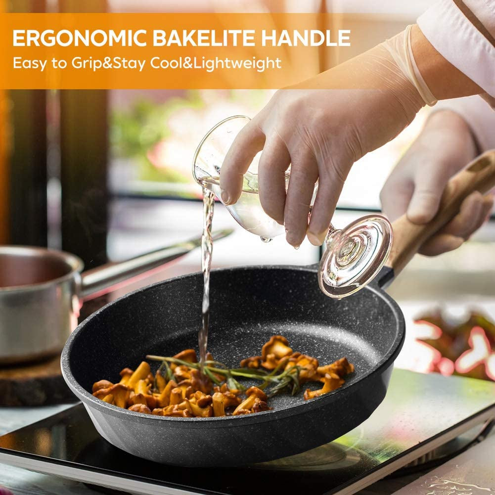 Nonstick Frying Pan Set – Granite Skillet Pans for Induction Cooking, 3-Piece