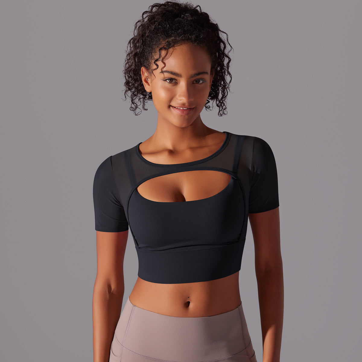 Short-Sleeve Cropped Top with Front Cutout