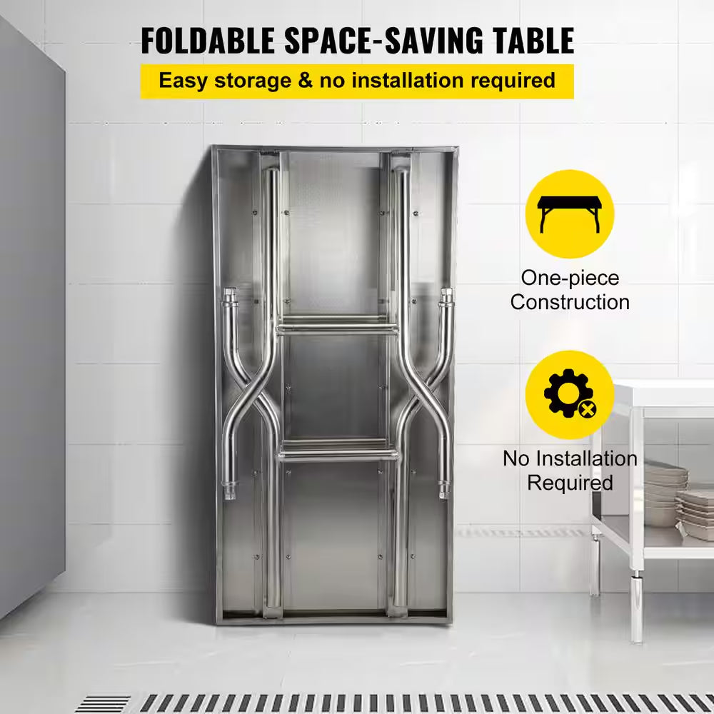 Commercial Worktable Workstation 48 X 30 In. Double-Shelf Folding Stainless Steel Kitchen Utility Table