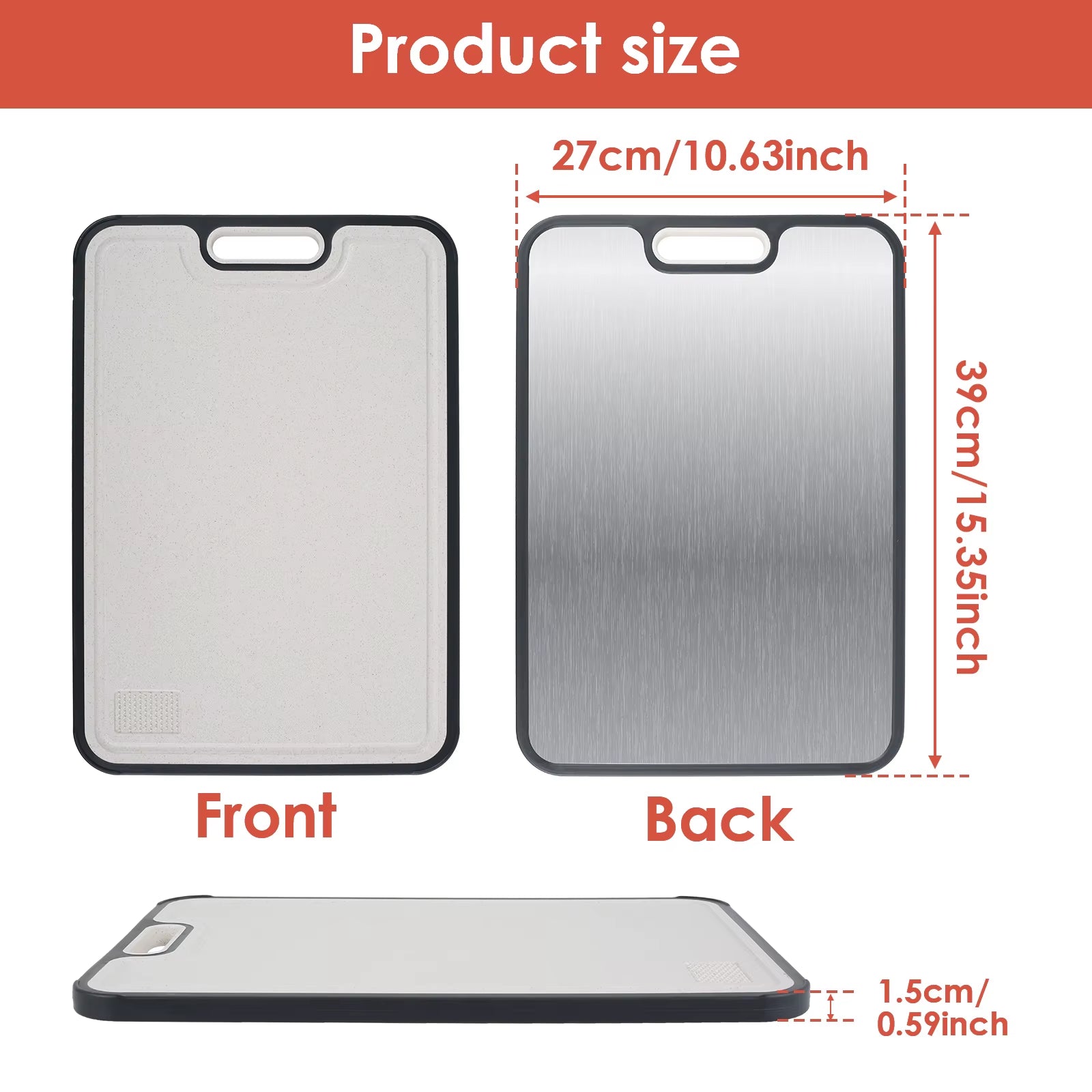 Double Sided Cutting Board Kitchen Chopping Board Sturdy Stainless Steel and PP Cutting Board for Cutting Meat and Vegetables