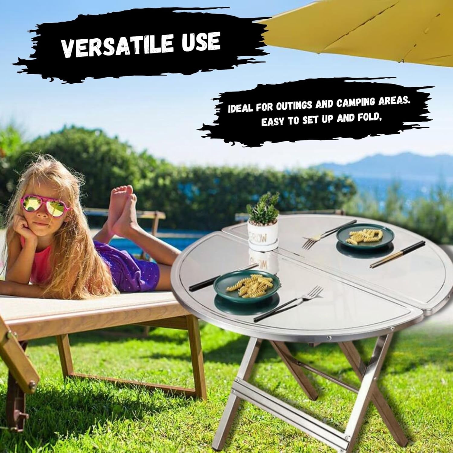 27.5" X 21.6" Stainless Steel Table – Heavy Duty Folding Table, Anti-Rust, Portable for Outdoor/Indoor Use