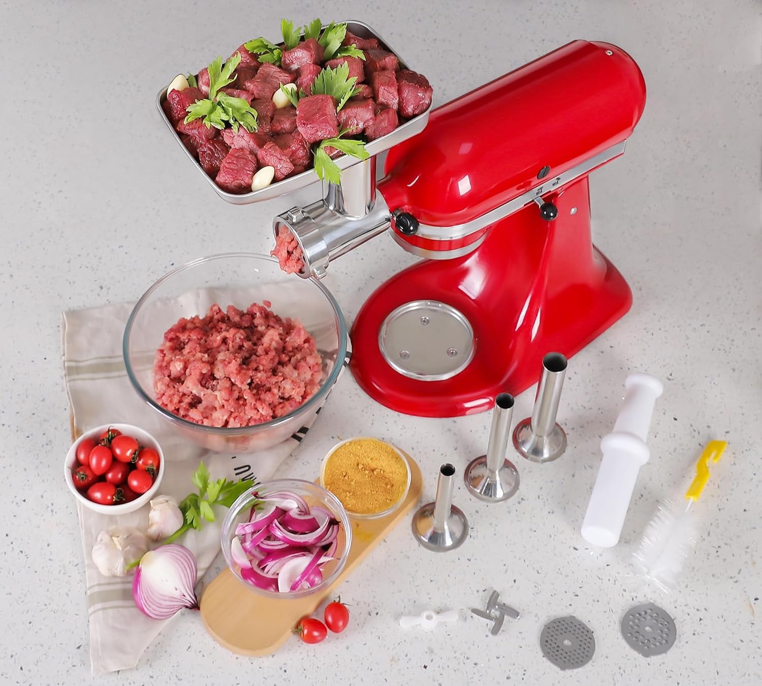 Stainless Steel Meat Grinder Attachments for Kitchenaid Mixers, Metal Food Grinder, Sausage Stuffer, Dishwasher Safe
