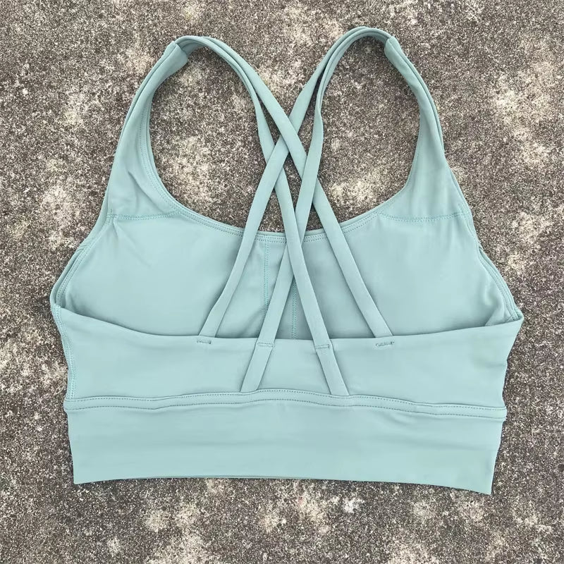 Solid Color Women Cross Back Fitness Top