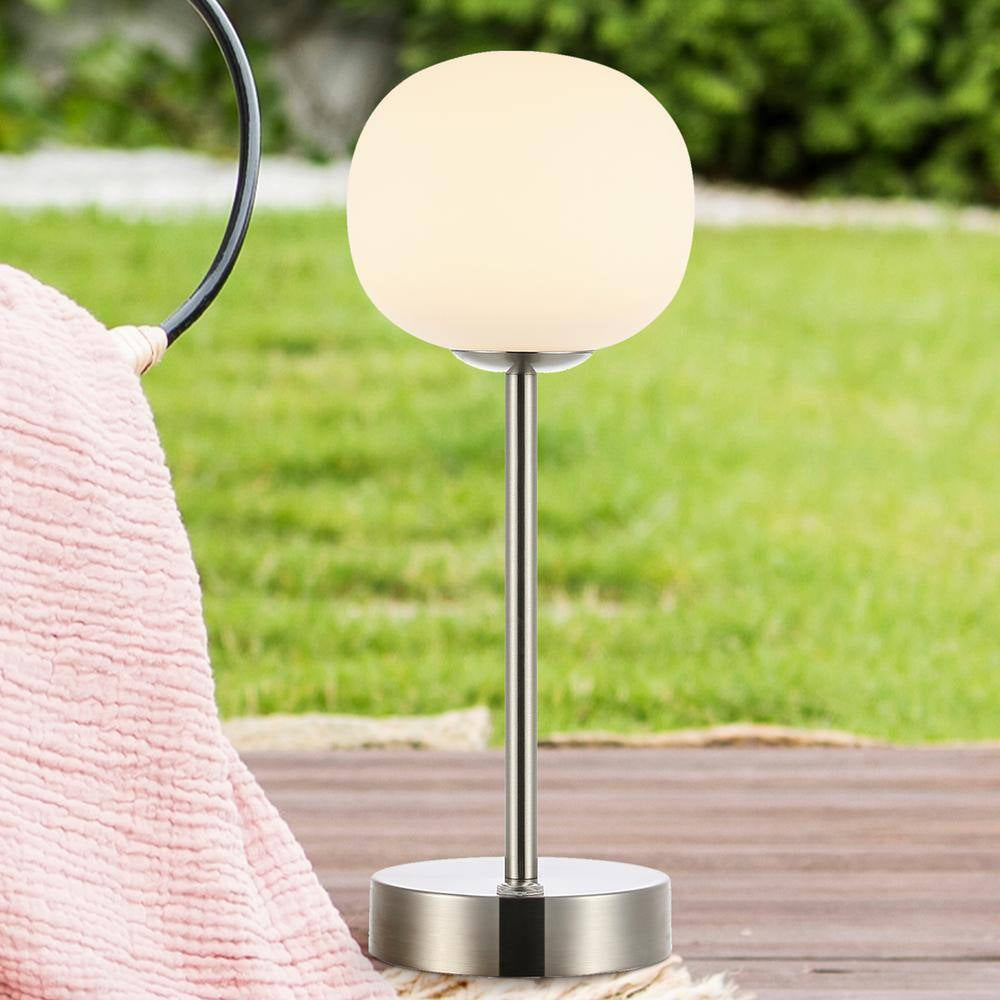 Natalia 12.25 In. Nickel/White Modern Minimalist Iron Rechargeable Integrated LED Table Lamp