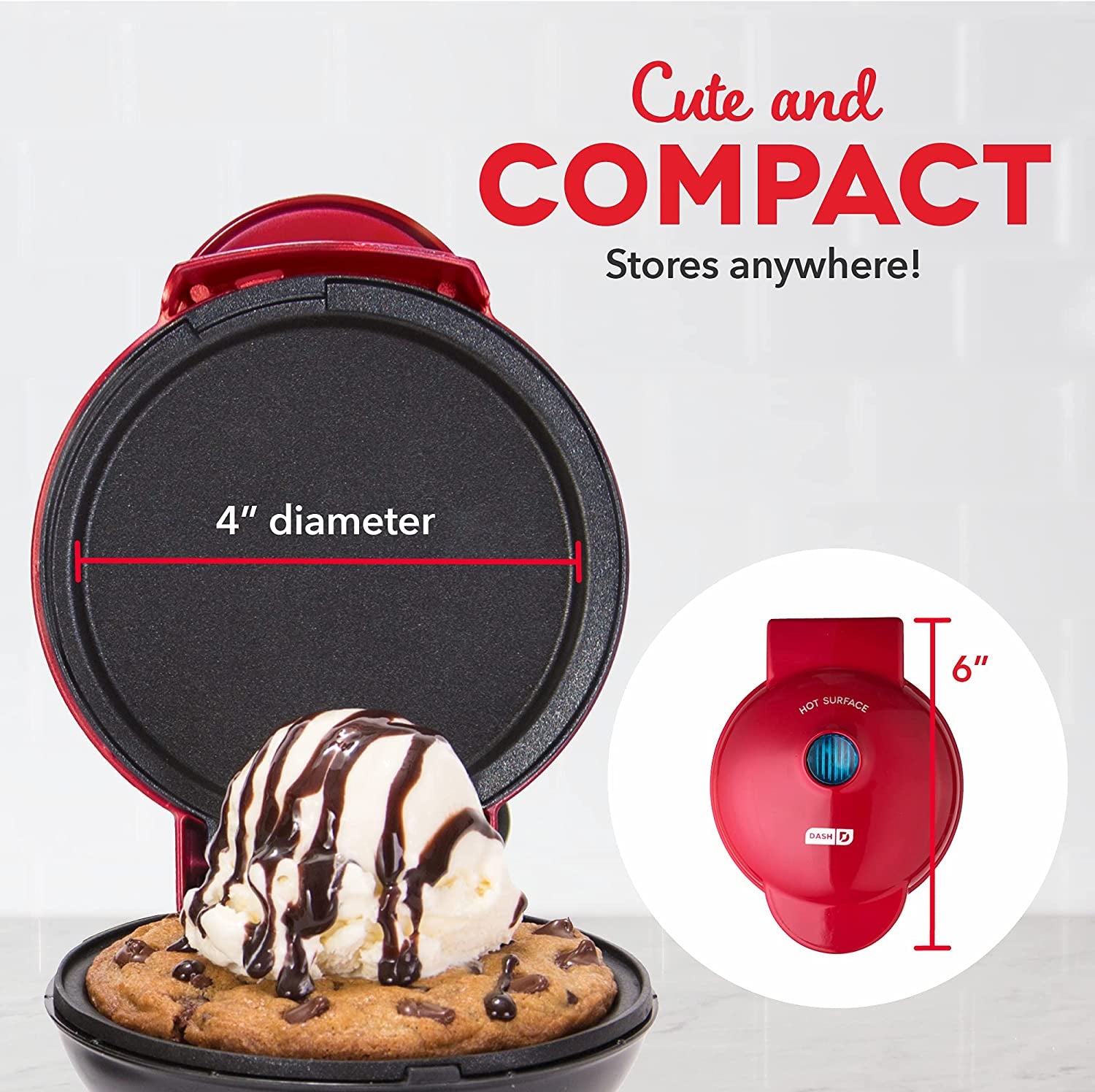 Mini Waffle Maker & Griddle 2-Pack – Compact Red Nonstick Single-Serve Cookware