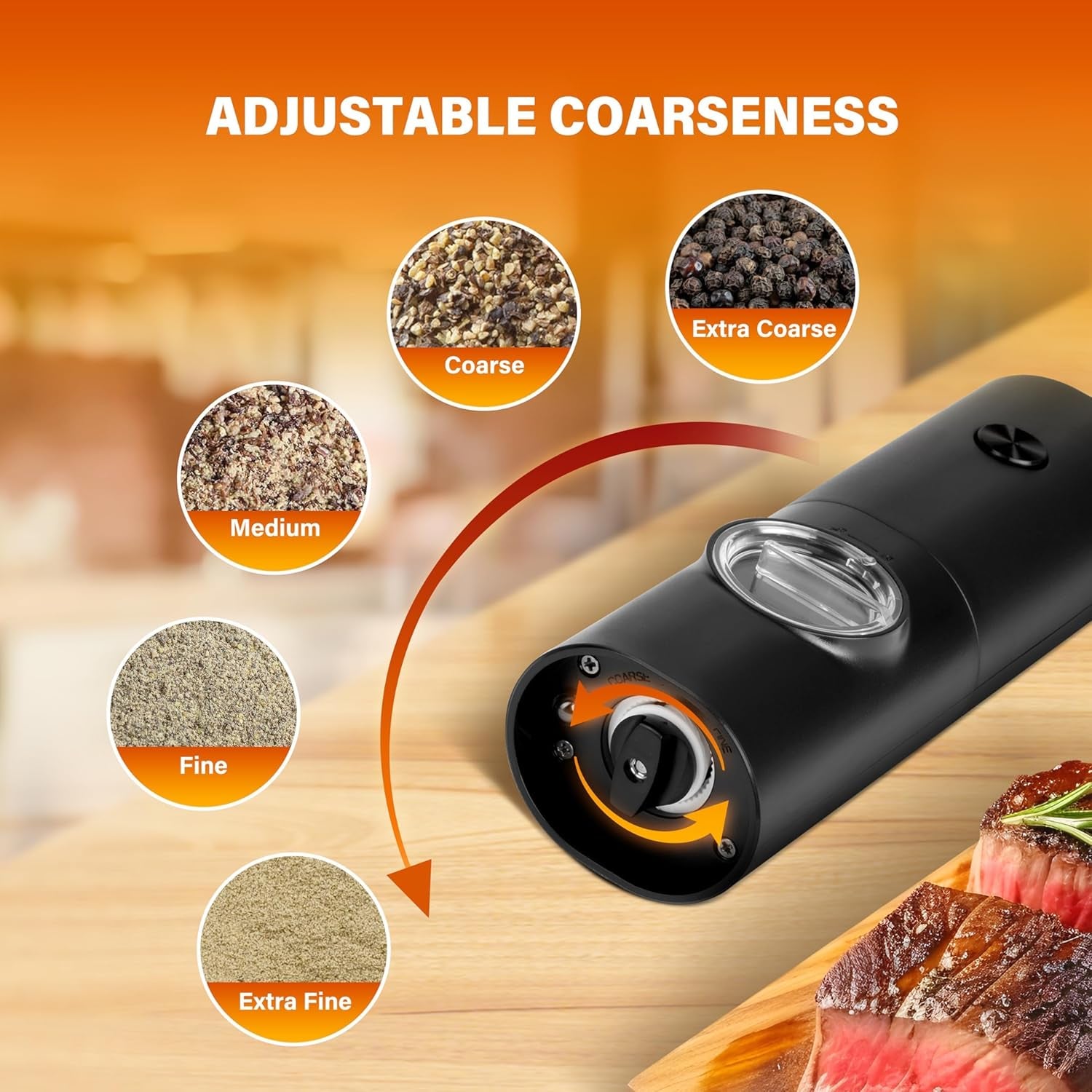 Electric Salt and Pepper Grinder Set, One Hand Adjustable Coarseness, Battery Powered, Seasoning Tools for Kitchen