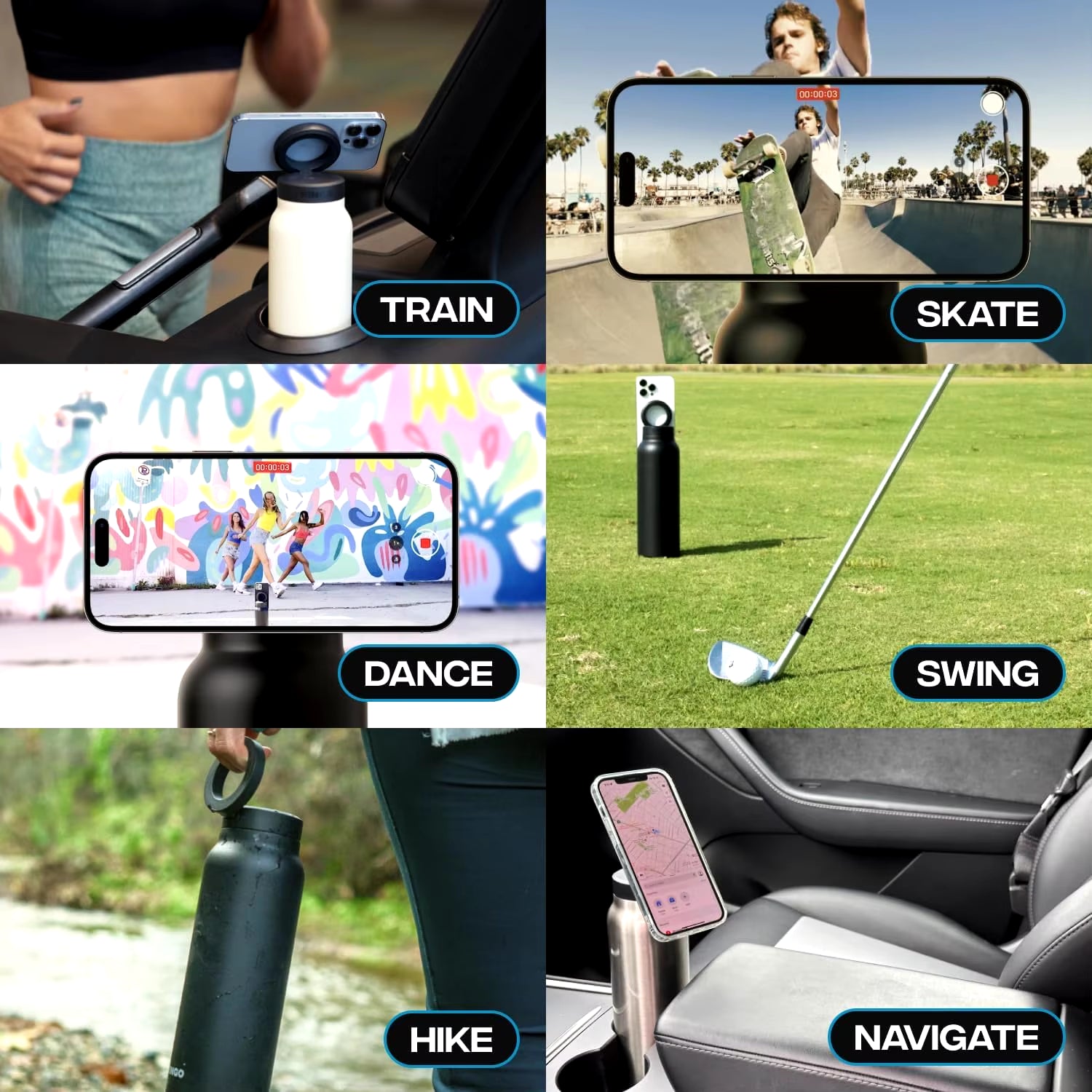 Insulated Stainless Steel Water Bottle with Magnetic Phone Tripod