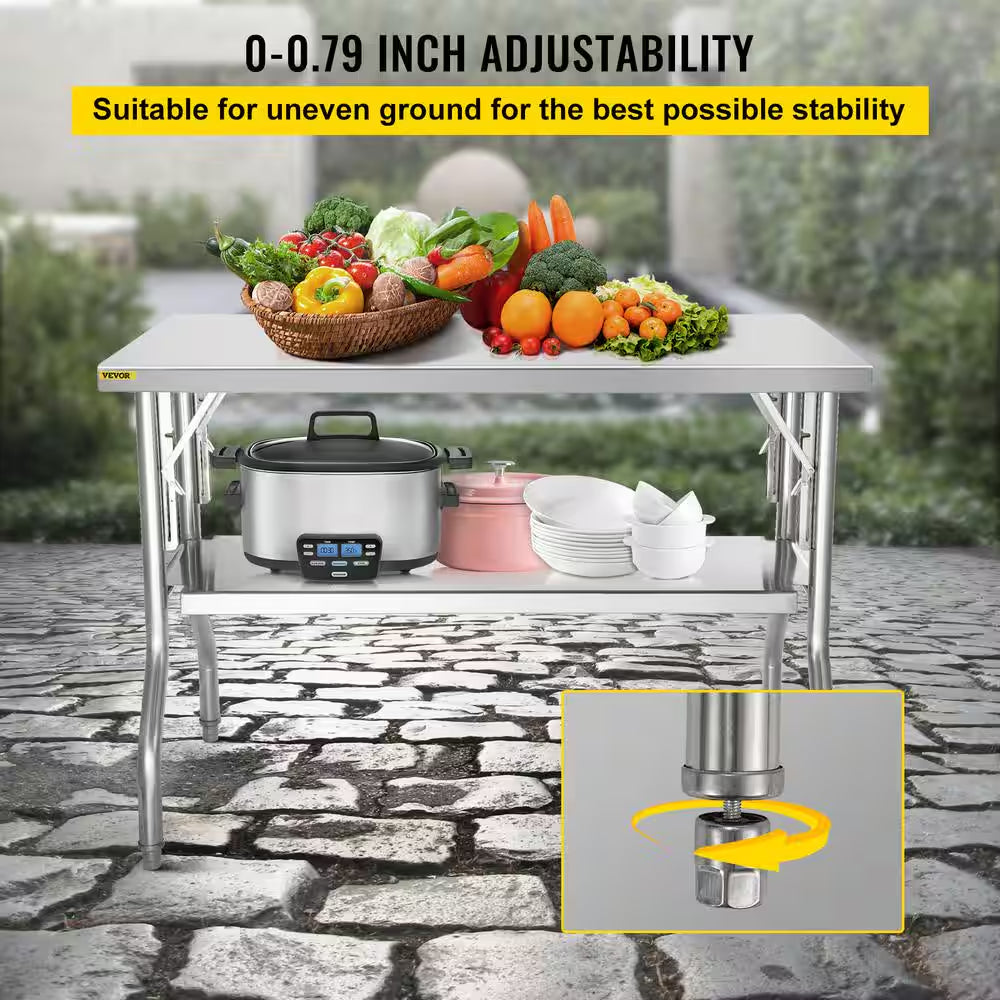 Commercial Worktable Workstation 48 X 24 In. Double-Shelf Stainless Steel Kitchen Utility Table