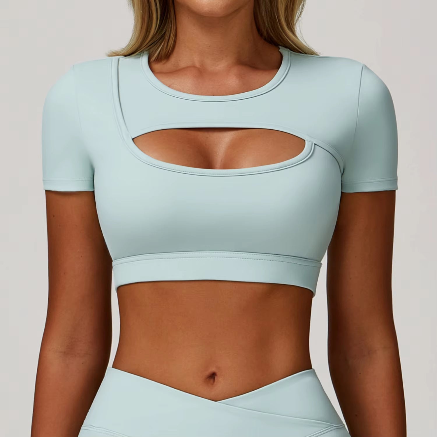 Women Pilates Training Fitness Suit Chest Cushion Yoga Suit Hollow Out Top Quick Drying Sports Short Sleeved Breathable T-Shirt