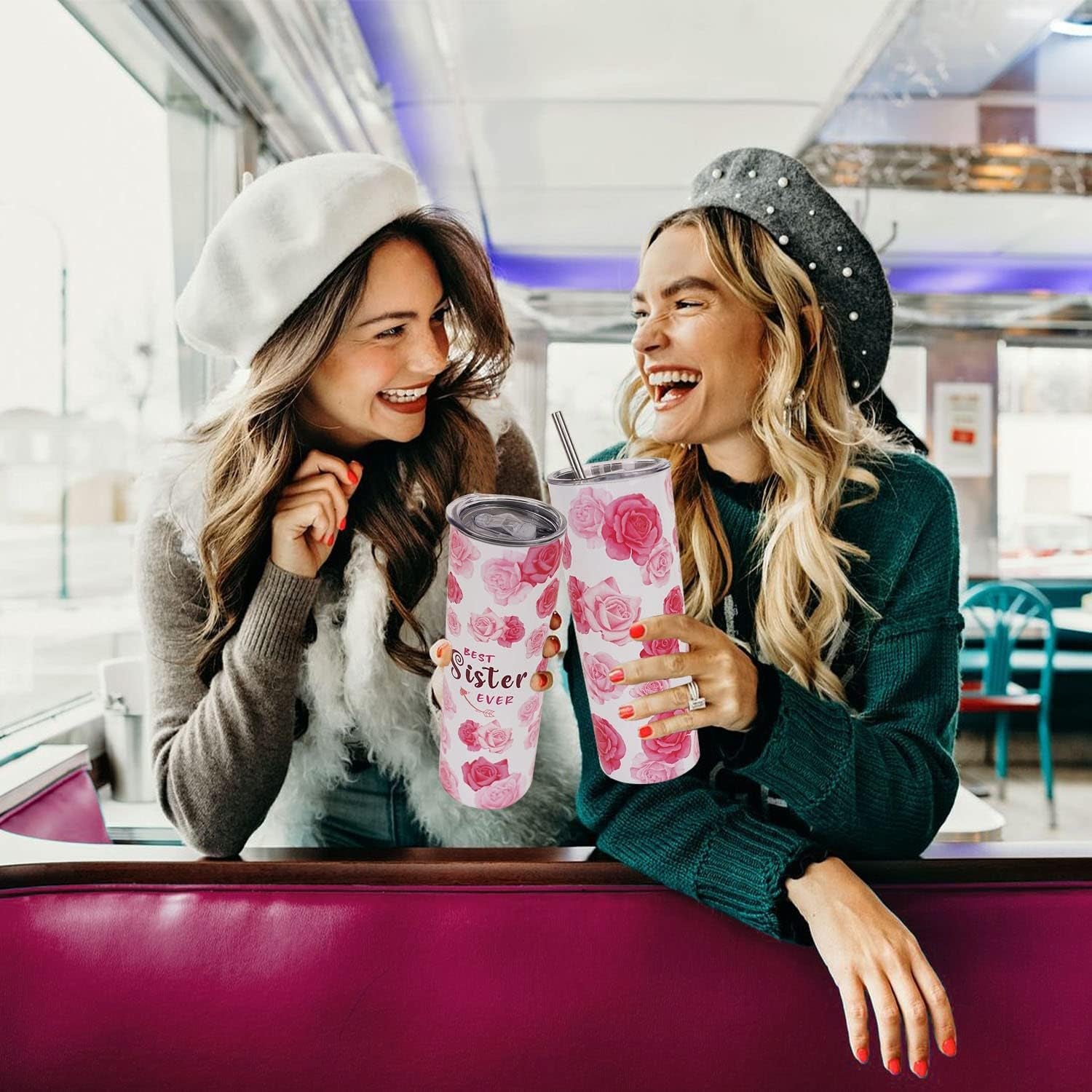 20 Oz Pink Floral Tumbler with Lid and Straw