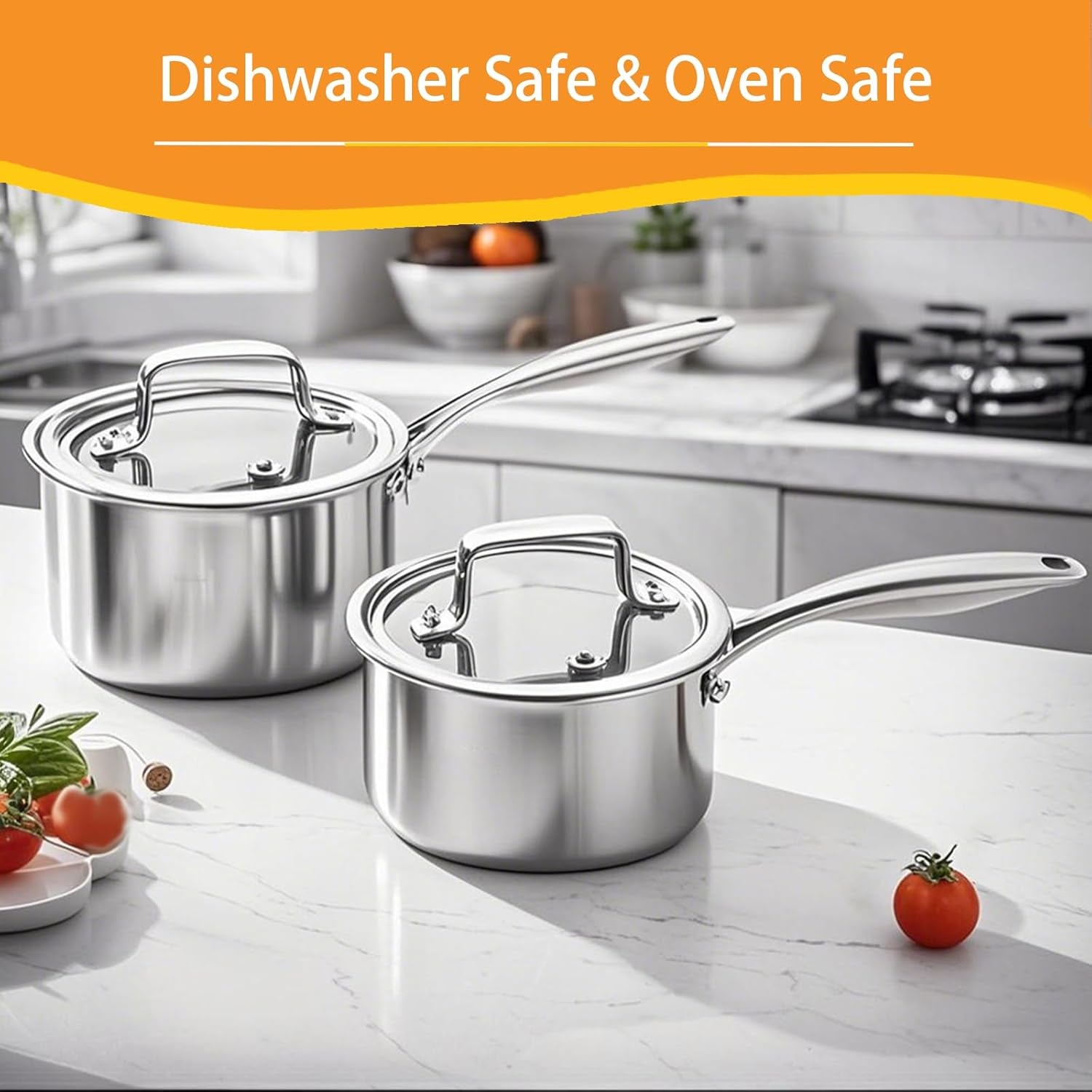 1 Qt Triple Stainless Steel Saucepan with Lid with Clear Glass Cover, Induction-Ready, Dishwasher-Safe, Suitable for All Stoves
