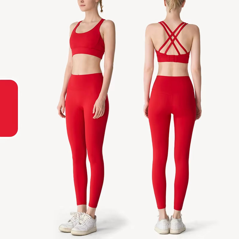 2 Piece Yoga Clothes Women'S Tracksuit Athletic Wear Pilates Fitness Suit Gym Workout Push up Clothes Sports Bra Leggings Suit