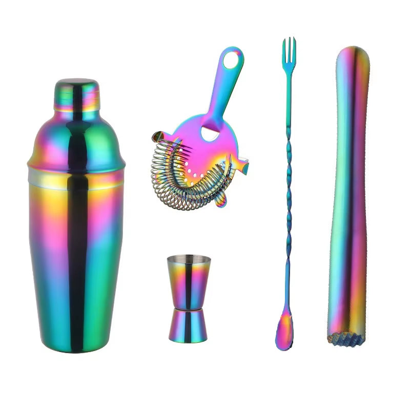 750ML Stainless Steel Boston Cocktail Set Shaker Wine Pourers Gold Bar Tool Set with Strainer Measure Cup Bartender