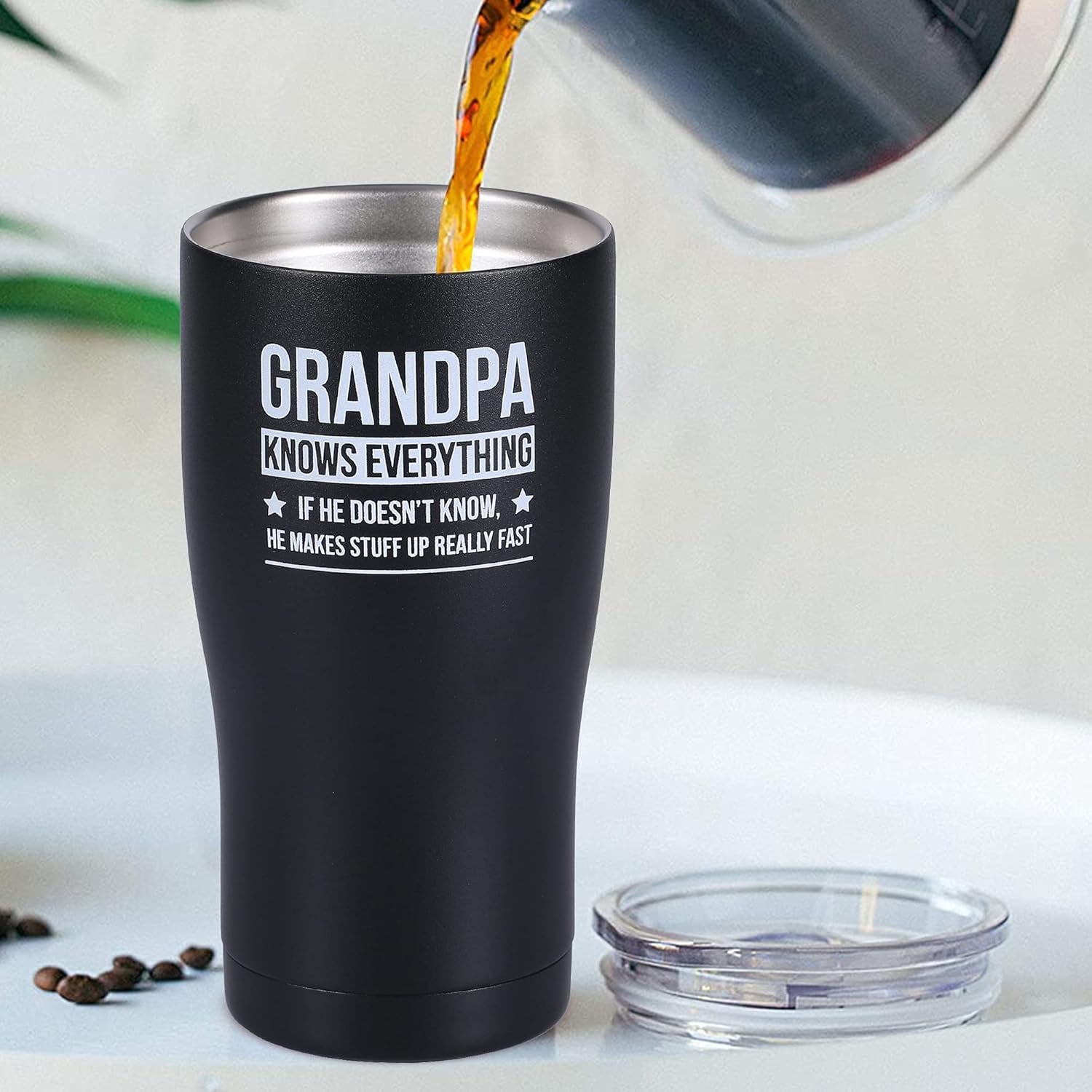Grandpa Knows Everything, Grandpa Birthday, Best Grandpa Tumbler 20Oz (Black)