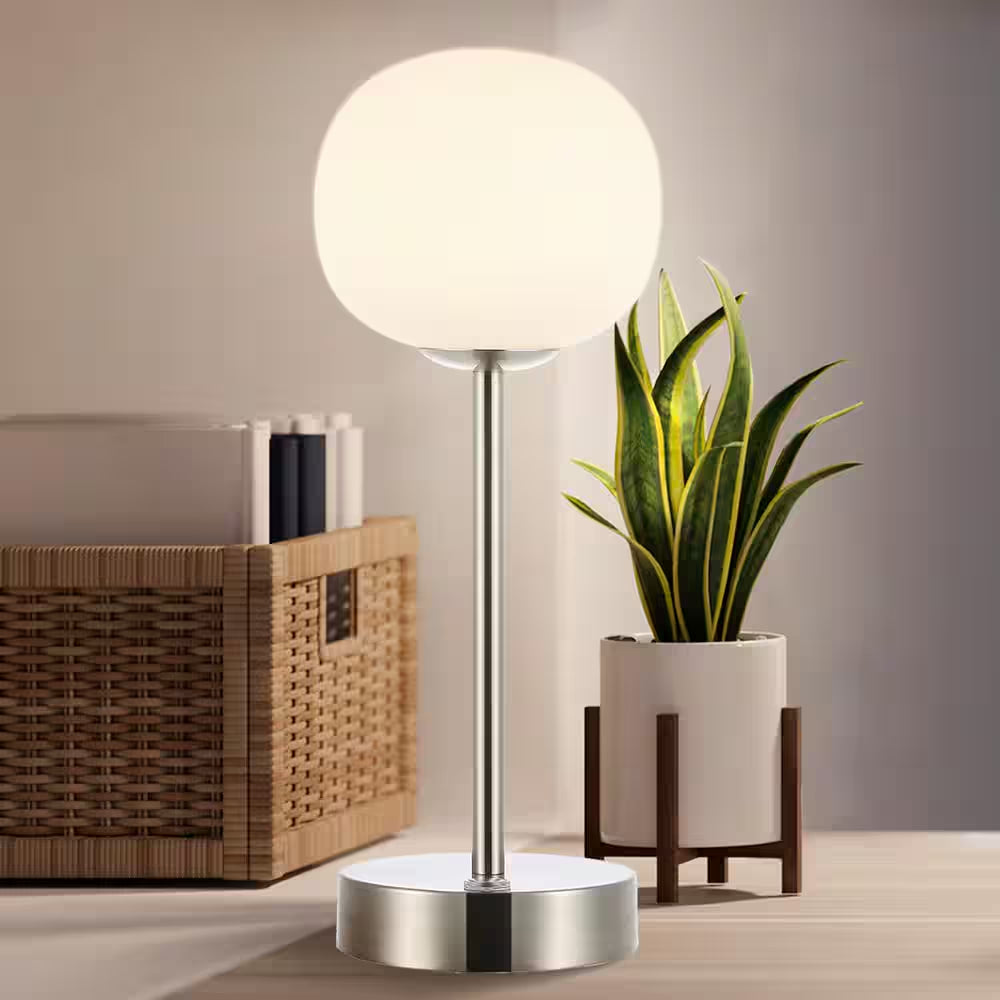 Natalia 12.25 In. Nickel/White Modern Minimalist Iron Rechargeable Integrated LED Table Lamp