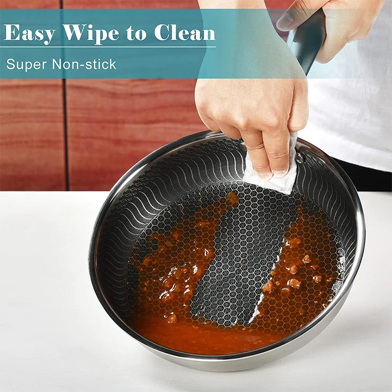 Stainless Steel Frying Pan Nonstick Honeycomb with Lid Induction Ceramic Electric Gas Cooktops Compatible