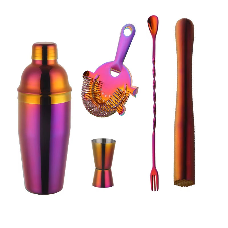 750ML Stainless Steel Boston Cocktail Set Shaker Wine Pourers Gold Bar Tool Set with Strainer Measure Cup Bartender