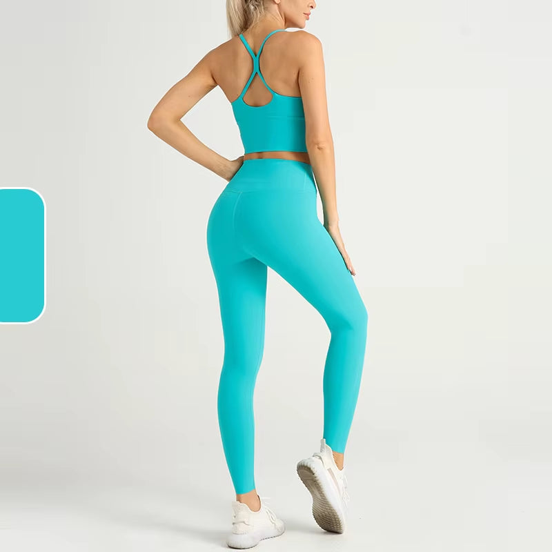 2 Piece Yoga Clothes Women'S Tracksuit Athletic Wear Pilates Fitness Suit Gym Workout Push up Clothes Sports Bra Leggings Suit