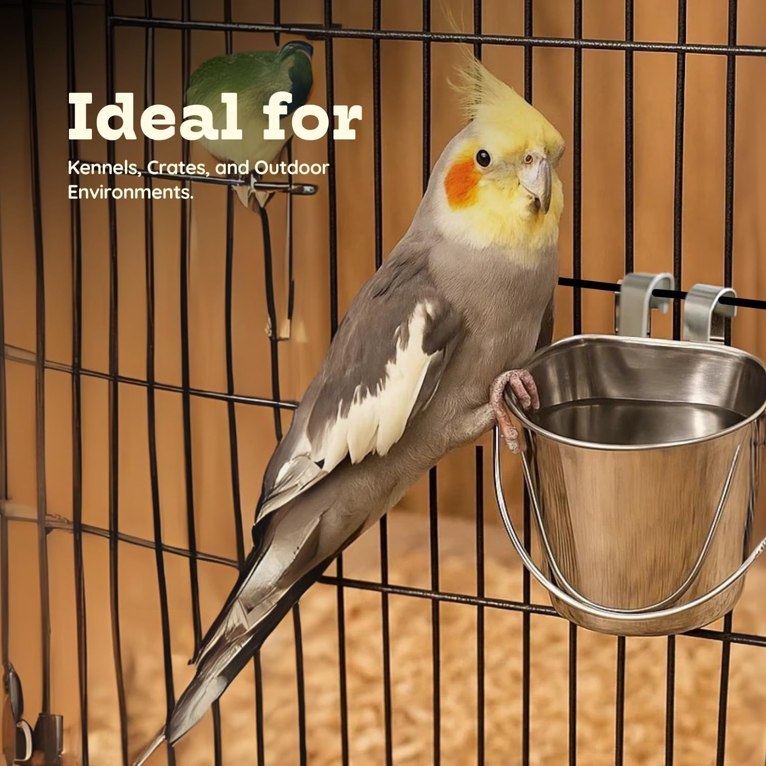 1 Qt Stainless Steel Flat Sided Bucket with Dual Hooks, Multipurpose Use