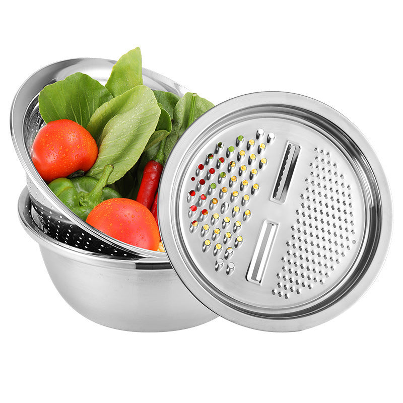 Stainless Steel Vegetable Basin – Drain, Shred & Wash with Ease