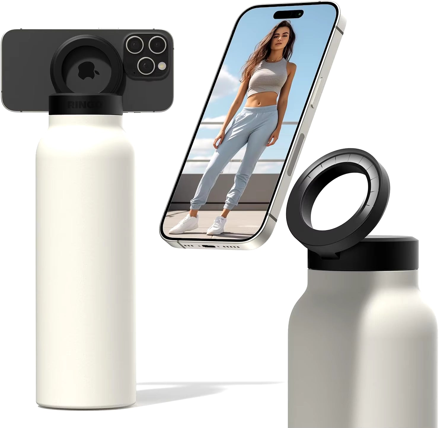 Insulated Stainless Steel Water Bottle with Magnetic Phone Tripod