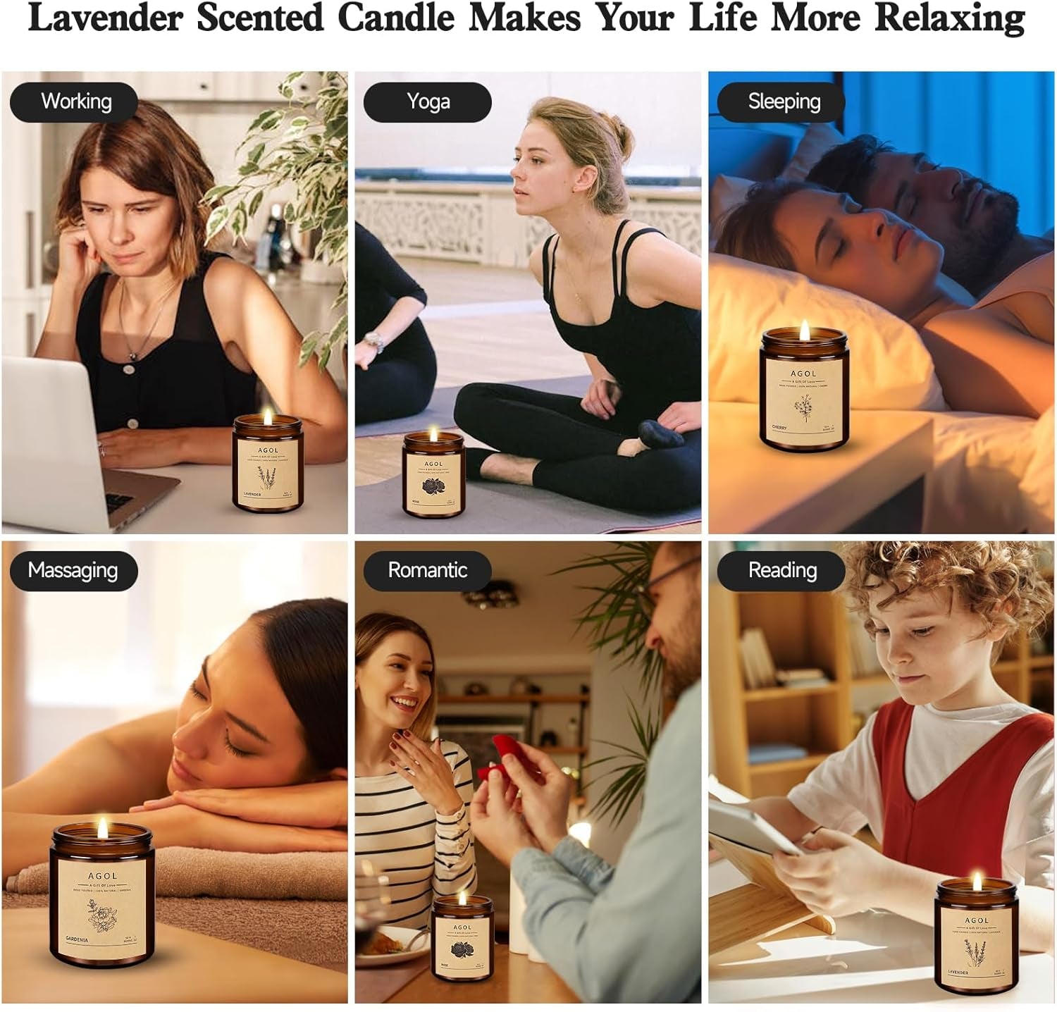 Scented Candles for Home, Luxury Amber Jar Aromatherapy Candle, All-Natural Soy Candles, 50 Hour Long Lasting Candle