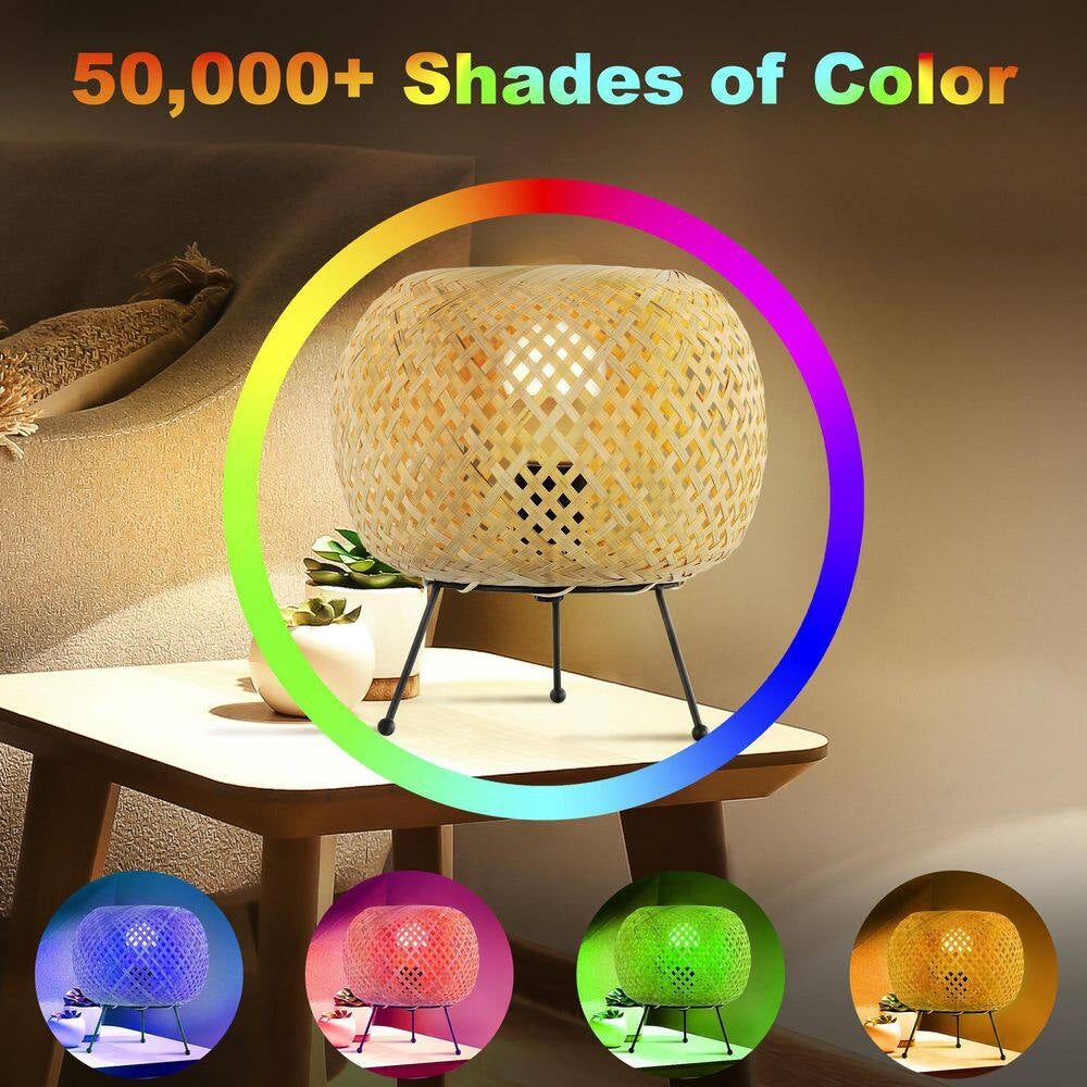 10 .75 In. Light Brown/Black Bohemian Rustic Iron/Rattan with Smart Bulb