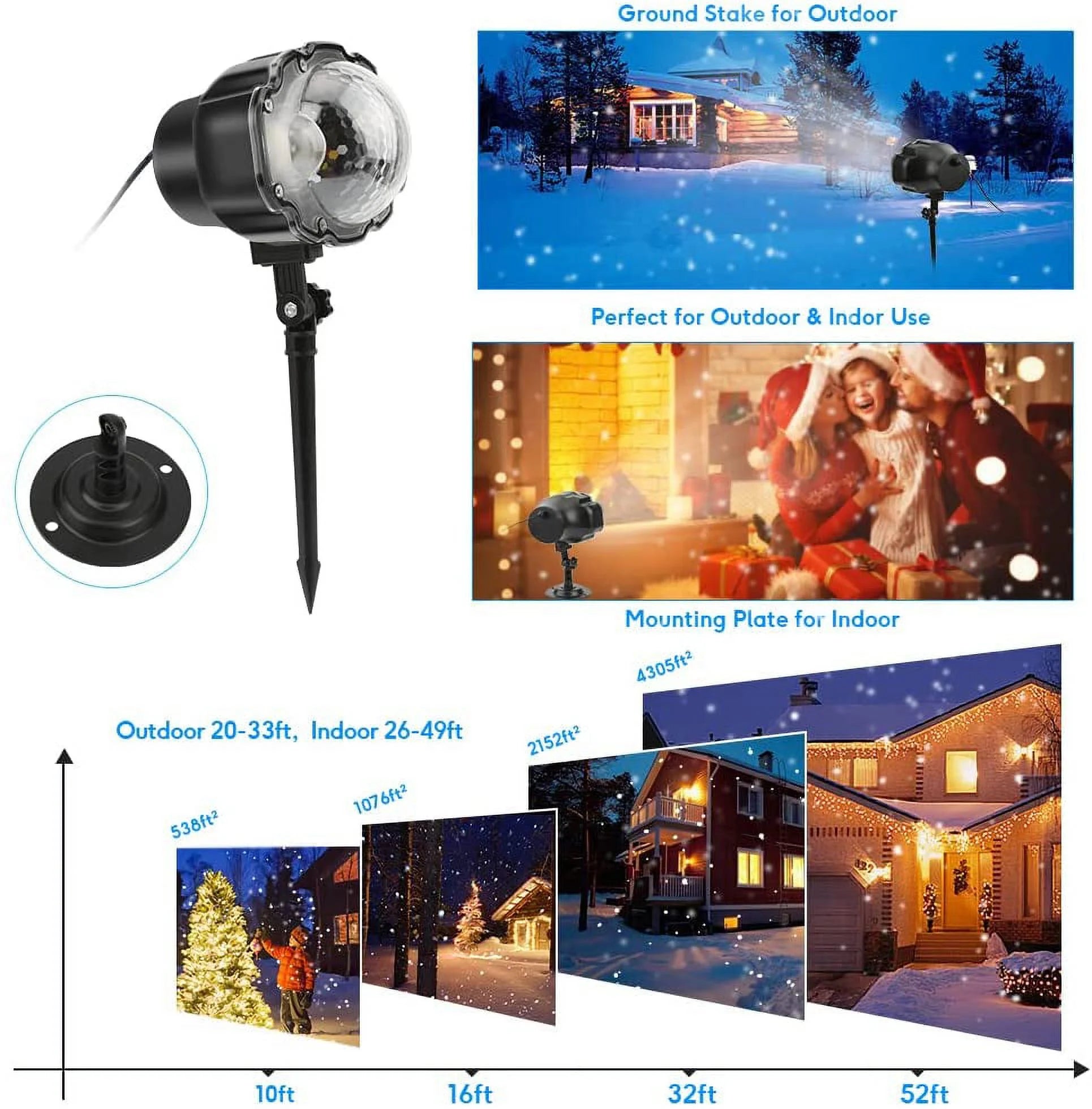 Snowfall Christmas Light Projector, Indoor Outdoor Holiday Projector Lights with Remote Control