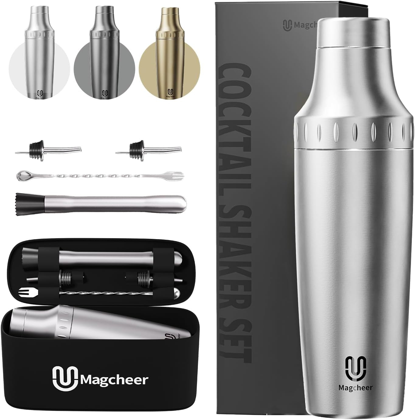 30 oz. Stainless Steel Cocktail Shaker Set, Vacuum Insulated Martini Shaker with Strainer & Jigger Lid