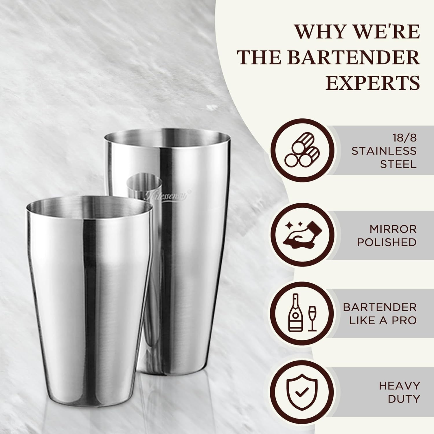 2-Piece Stainless Steel Cocktail Shaker Set, 18Oz & 28Oz