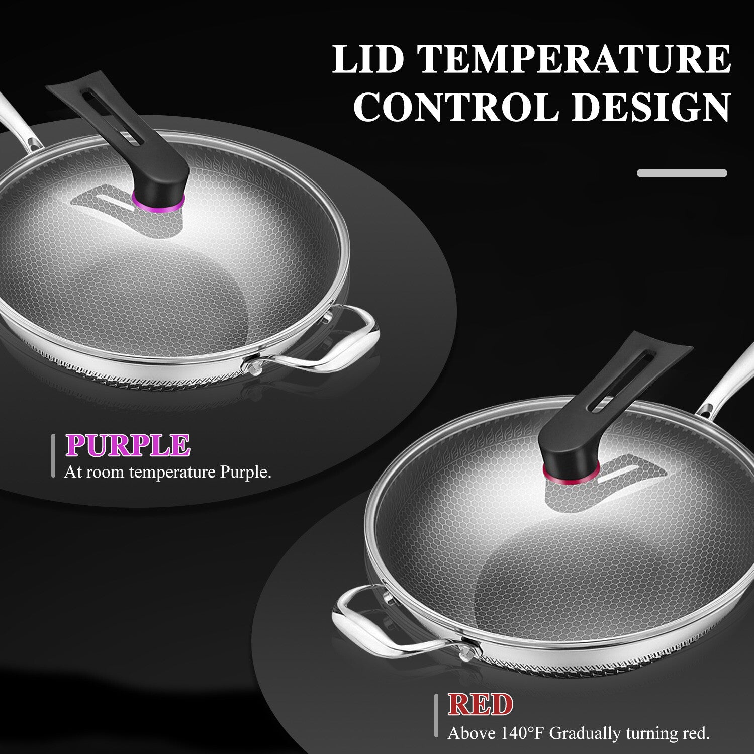 13" Large Honeycomb Wok Stainless Steel Nonstick Frying Pan Induction Cookware