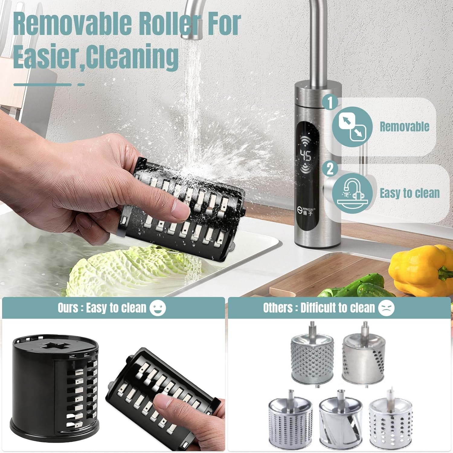 Stainless Steel Slicer Shredder Attachments for Kitchenaid Stand Mixers, Vegetable Shredder with Detachable 5 Blades