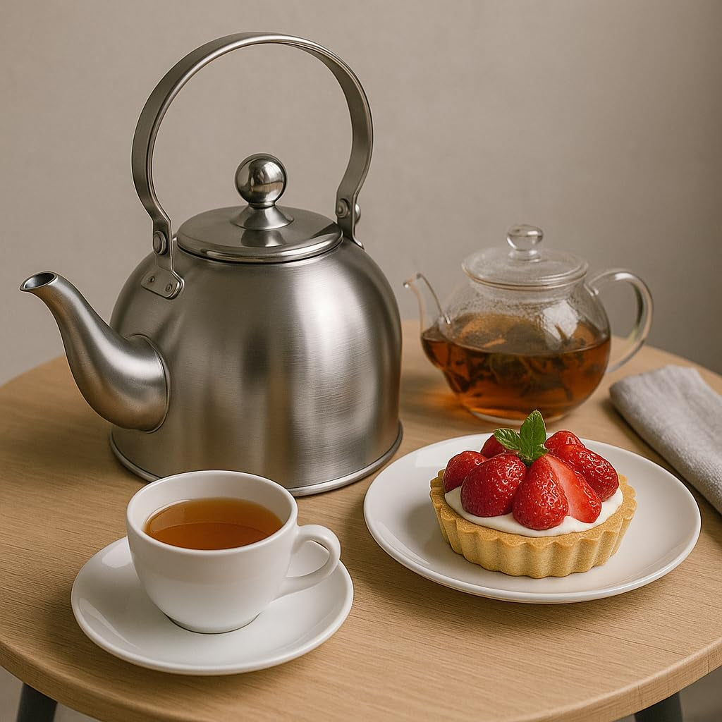 1.0 Qt Stainless Stee with Removable Infuser Basket, Compact, Durable Loose-Leaf Brewer with Flip Spout Cover, Sleek Tableware Gift