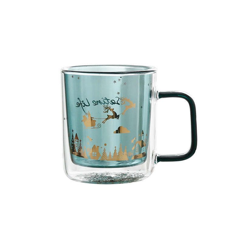Enchanting Double-Wall Glass Mug with Festive Gold Design