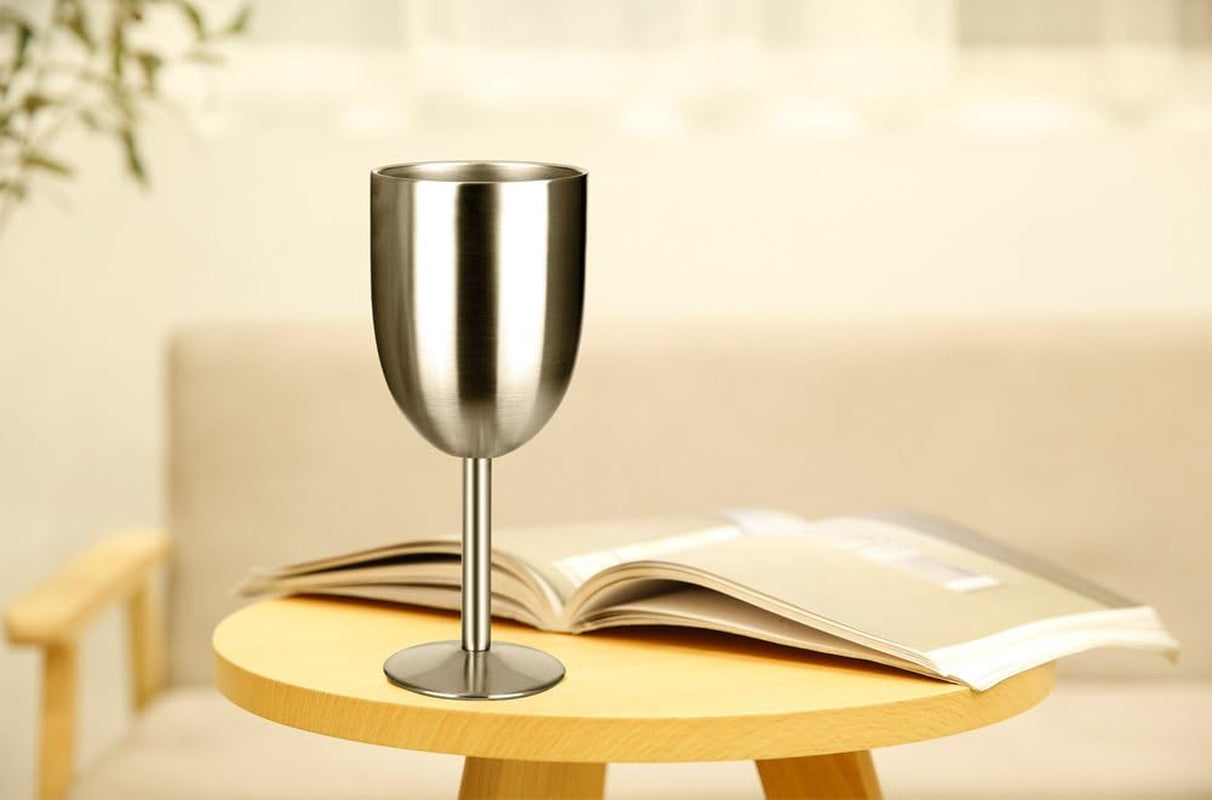 10 oz. Stainless Steel Wine Glasses Double Walled Vacuum Insulated Wine Tumbler Cups with Lid and Straw - (2 Pack)