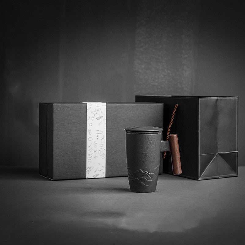 Artisan Ceramic Tea Mug with Wooden Handle