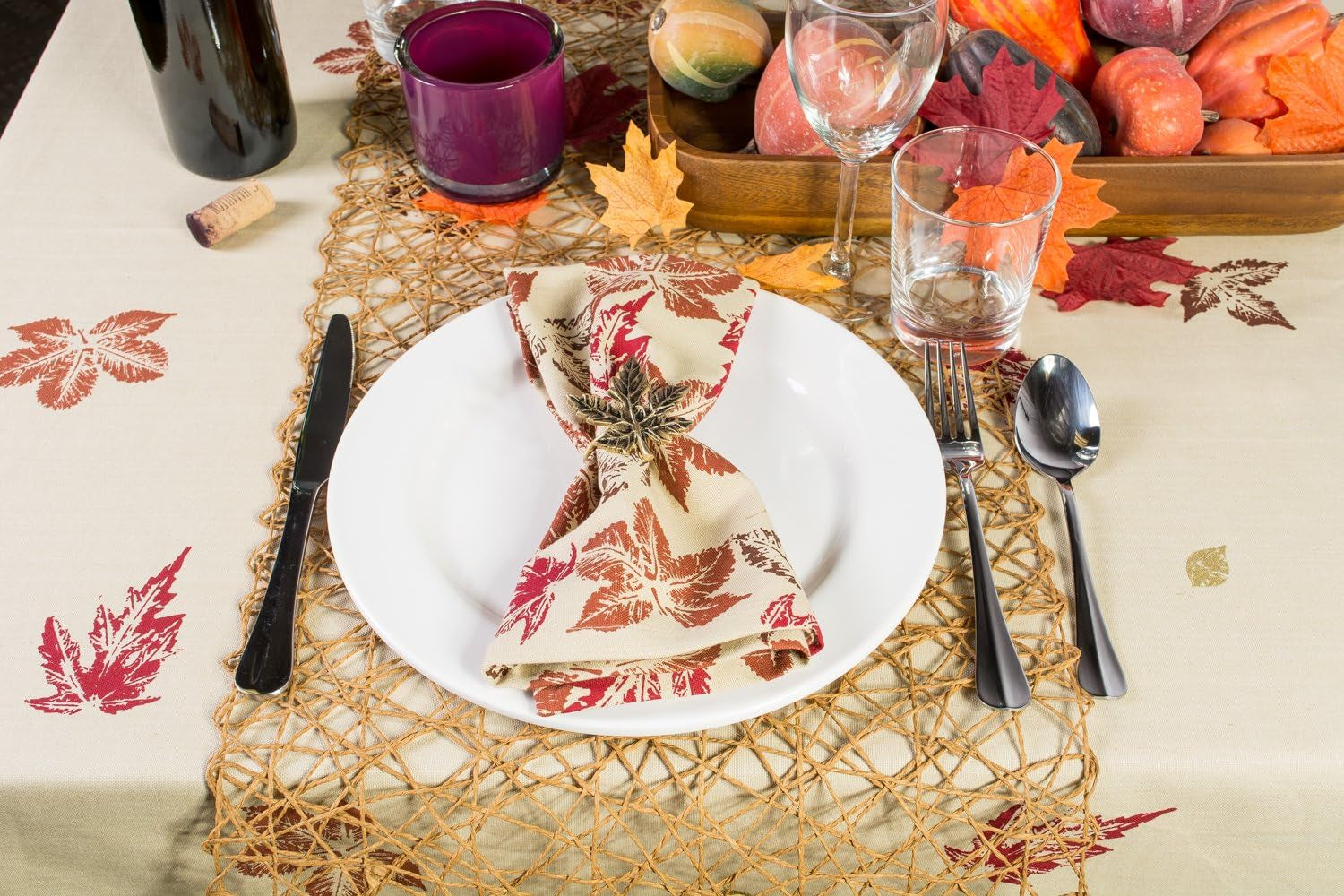 Rustic Autumn Leaves Cotton Napkin Set – 6 Pack (20x20)