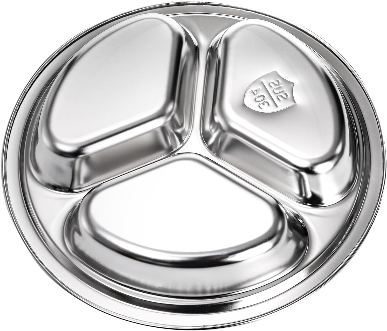 4 Pack Stainless Steel round Divided Plates, 9.5 Inch Dinner Snack Plates with 3 Compartment