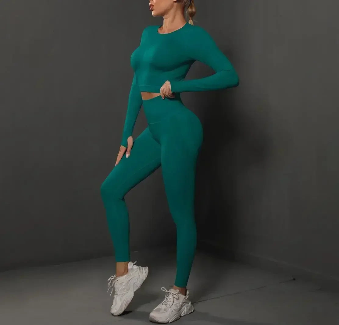 Women'S European and American Seamless Peach Tight Fitting Hip Lifting Yoga Suit Set, Sports Running Fitness Suit Two-Piece Set