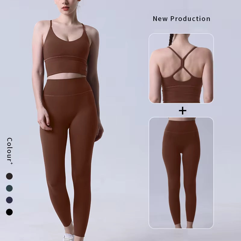 2 Piece Yoga Clothes Women'S Tracksuit Athletic Wear Pilates Fitness Suit Gym Workout Push up Clothes Sports Bra Leggings Suit