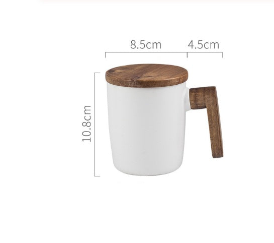 Nordic Minimalist Ceramic Mug with Wooden Handle and Lid