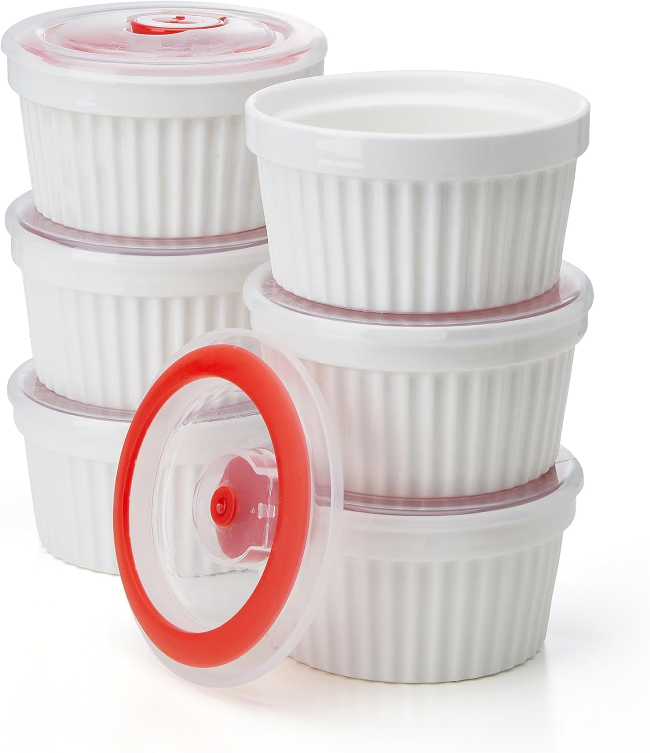 6-Pack 8 Oz Porcelain Ramekins with Lids, White Souffle Dishes for Baking, Creme Brulee Cups, Oven-Friendly Pudding Custard Bowls – Versatile Kitchen Essentials for Baking and Storing