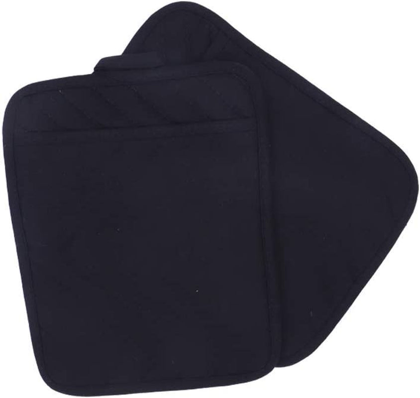 Cotton Pot Holders with Pocket, Heat Resistant Black Counter Table Hot Pads