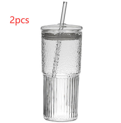 Glass Straw Cup Glass With Lid Large Capacity Girls' Gifts Summer Juice Internet Celebrity Cool Drinks Cup