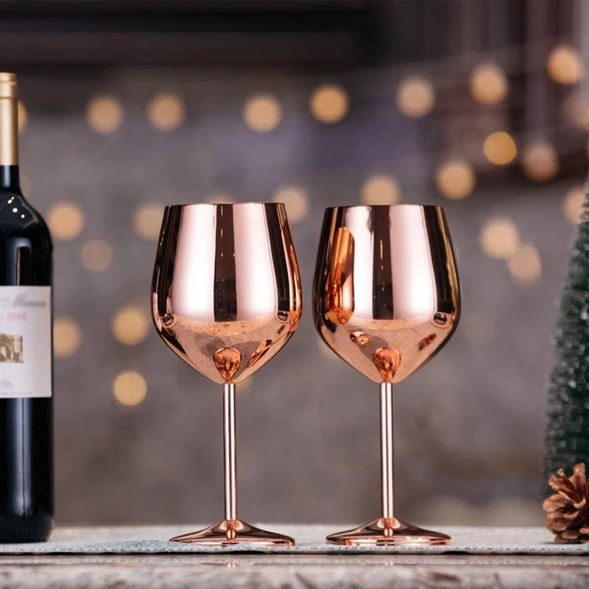 18 Oz Stainless Steel Wine Glasses, Unbreakable Wine Goblets, Rose Gold, 2 Pack