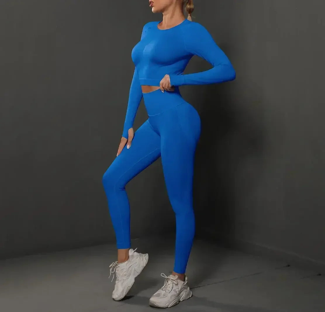 Women'S European and American Seamless Peach Tight Fitting Hip Lifting Yoga Suit Set, Sports Running Fitness Suit Two-Piece Set