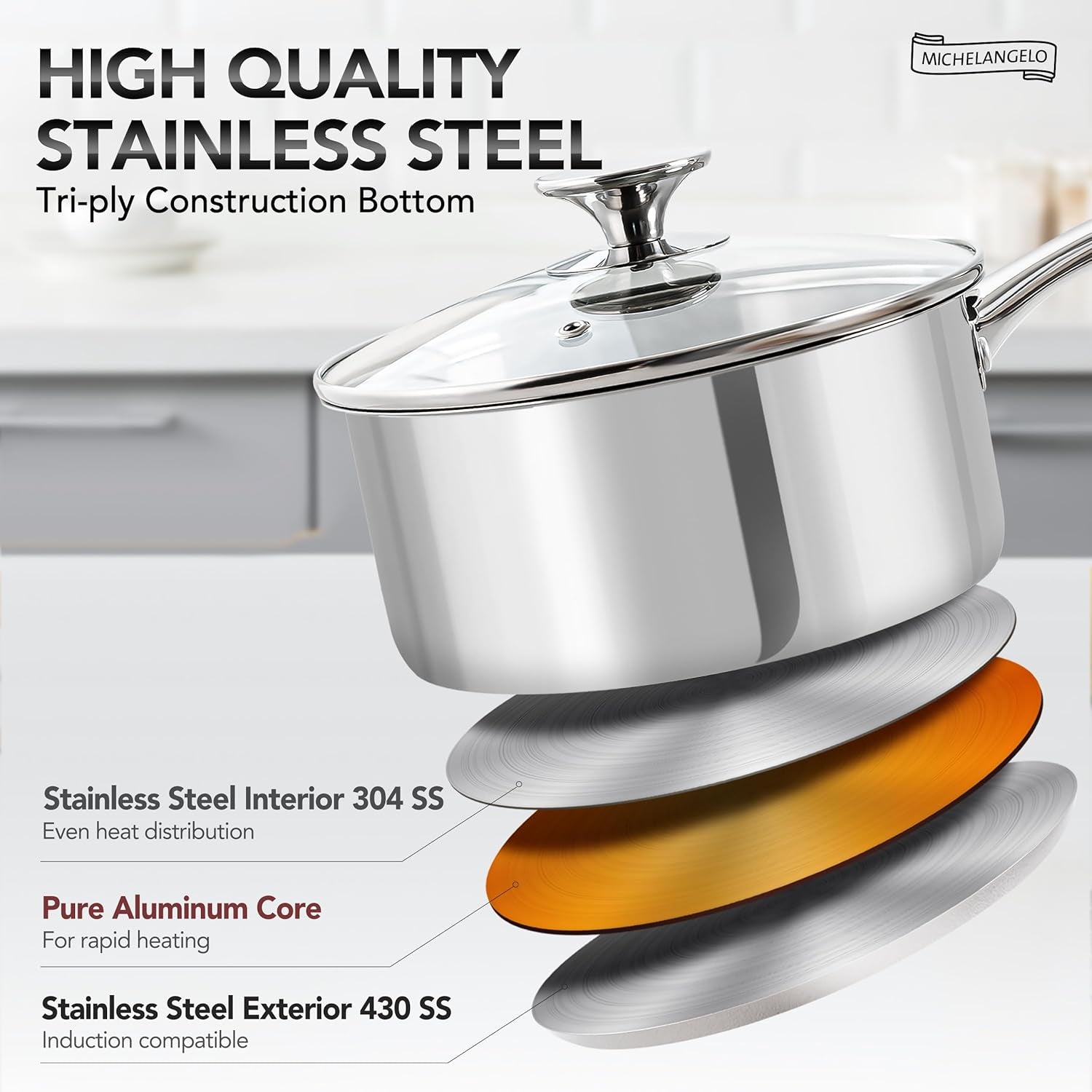 Stainless Steel Saucepan Set 1Qt & 2Qt, Induction Compatible